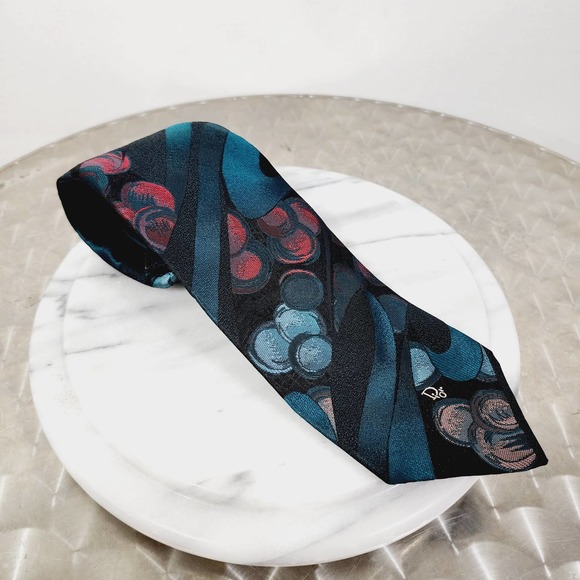 Vintage Christian Dior Monsieur Mens Necktie Graphic Print Embroidered Logo 55" - Picture 1 of 13